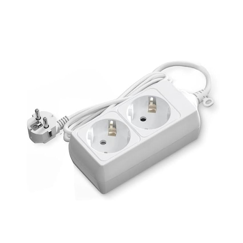 regleta alemana de 2 vías sin interruptor, 1,5 m, 3G, 1,5 mm² en elegante color blanco, ideal para conectar varios dispositivos de forma segura y eficiente en cualquier espacio.