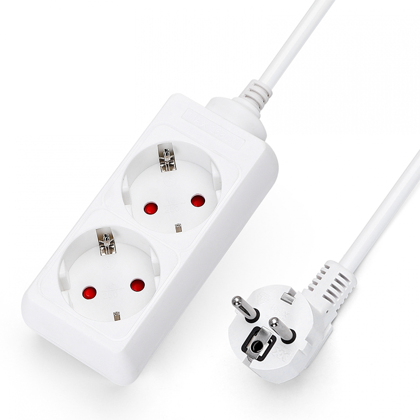 regleta alemana de 2 vías sin interruptor, 3 m, 3G, 1,5 mm² blanca. Ideal para conectar varios dispositivos de forma segura y eficiente en cualquier espacio. Diseño moderno y funcional.