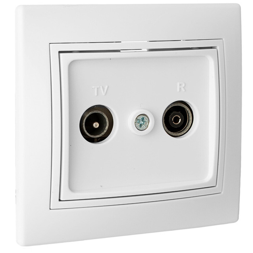 toma final de tv-radio blanca, serie europa, compatible con equipos eléctricos, ideal para conexiones audiovisuales y ampliación de señal.