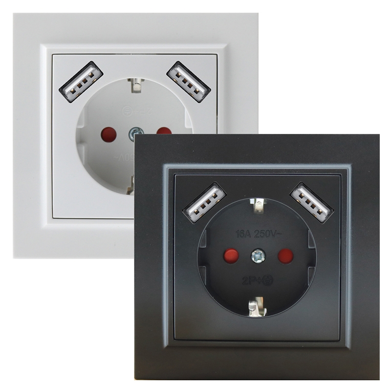 enchufe empotrable tipo f schuko negro con doble usb - ideal para carga rápida de dispositivos móviles en espacios reducidos.