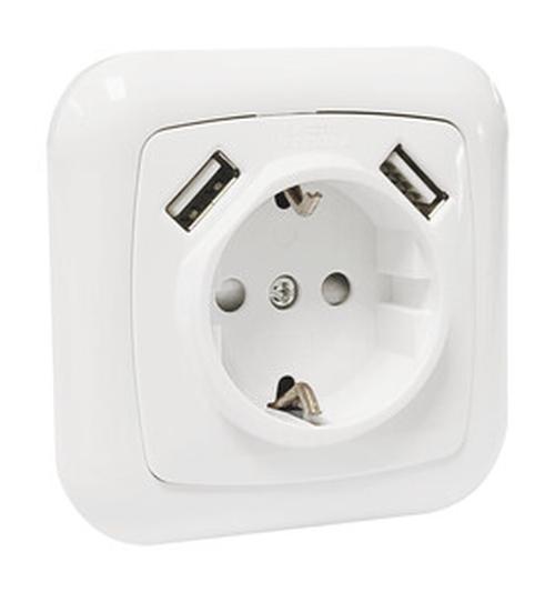 base schuko emp.+2tomas USB(2x1A).Blanco