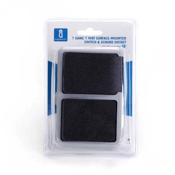 interruptor y enchufe de montaje en superficie, 1 vía, color gris, ideal para conectar dispositivos eléctricos en hogares y oficinas.