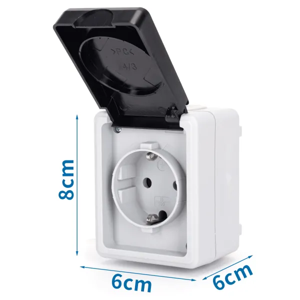 enchufe de montaje en superficie, color gris, 16a, 250v; ideal para instalaciones eléctricas en interiores y exteriores.