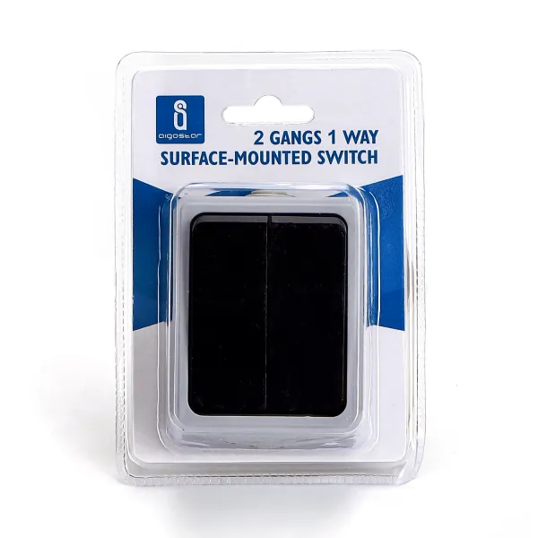 interruptor de montaje en superficie de 2 llaves, 1 vía, color gris, ideal para controlar la iluminación en hogares y oficinas.