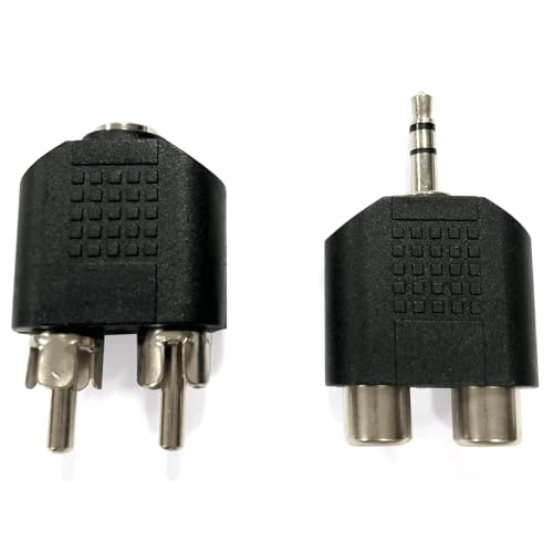 conector audio/vídeo de 3,5 mm. Doble canal hembra a 2 x RCA macho y 3,5 mm macho a 2 x RCA hembra. Color negro, ideal para conexiones de alta calidad. Perfecto para tus equipos multimedia.