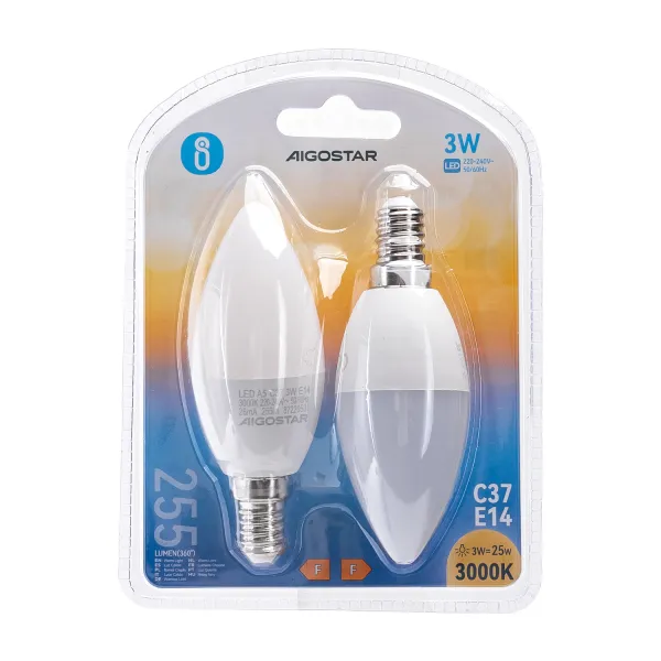 bombilla led c37 e14 3w - paquete de 2, bajo consumo, luz cálida, ideal para iluminación decorativa y de ambientes.