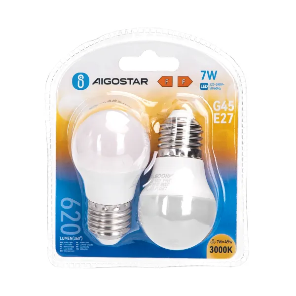 lámpara led g45 e27 7w, 2 unidades, eficiencia energética, larga duración; ideal para iluminar espacios domésticos y comerciales.