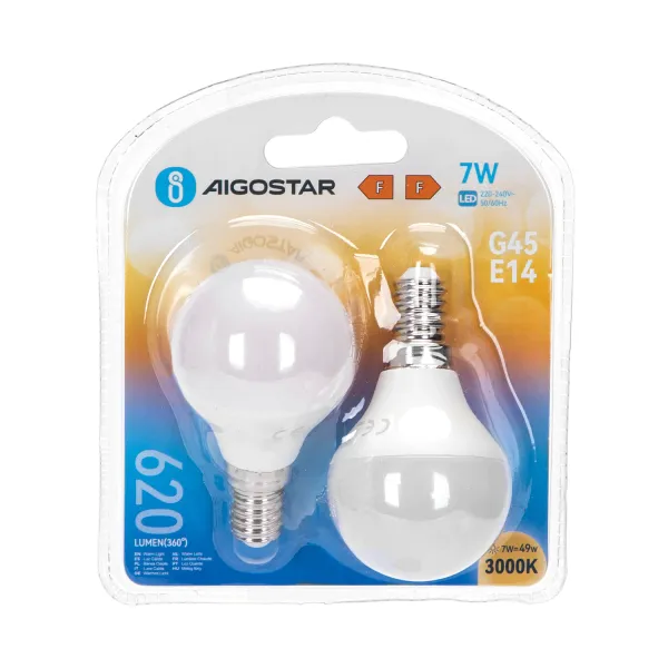 bombilla led g45 e14 7w, 2 piezas, luz cálida, ahorro energético, ideal para iluminación en hogares y oficinas.