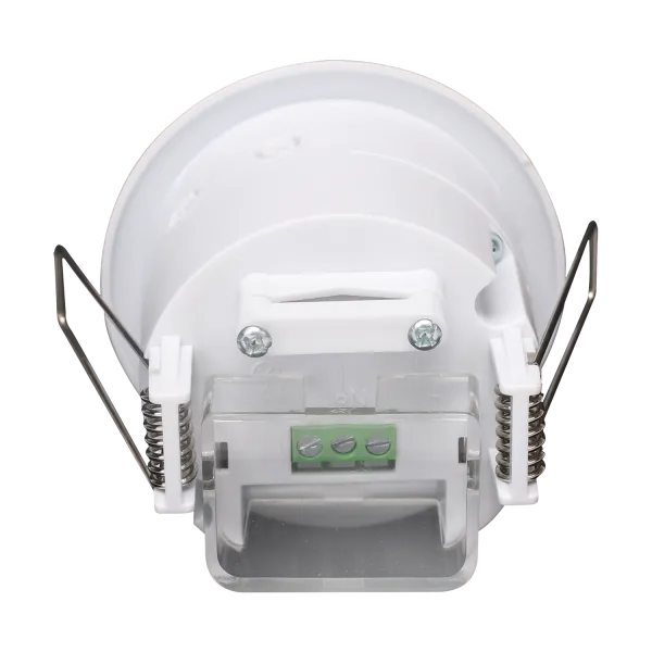 detector de movimiento infrarrojo para montaje en techo, color blanco, ideal para vigilancia y control de iluminación automática.