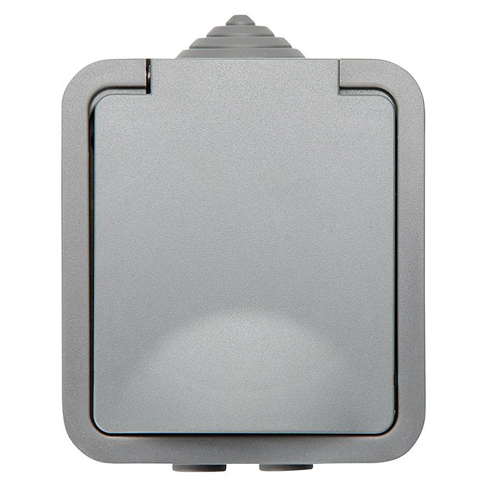 enchufe ip54 de superficie, diseño luxe, resistente al agua y al polvo, ideal para exteriores y ambientes húmedos.