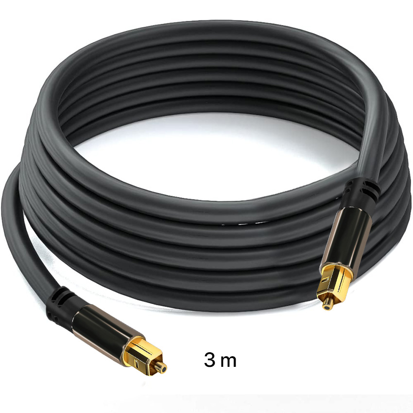 cable Óptico TOSLINK Audio (Stereo Dolby Digital Normal, DTS, Conector TOSLINK Macho a Conector TOSLINK Macho, Negro), Pro Series (3 metros)