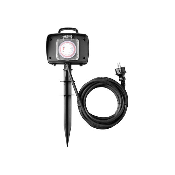toma de corriente para jardín con 2 enchufes, temporizador, h07rn-f 1.5mm, 5m, 16a, 230v, max 3500w, ip44 - ideal para exterior y automación de dispositivos.