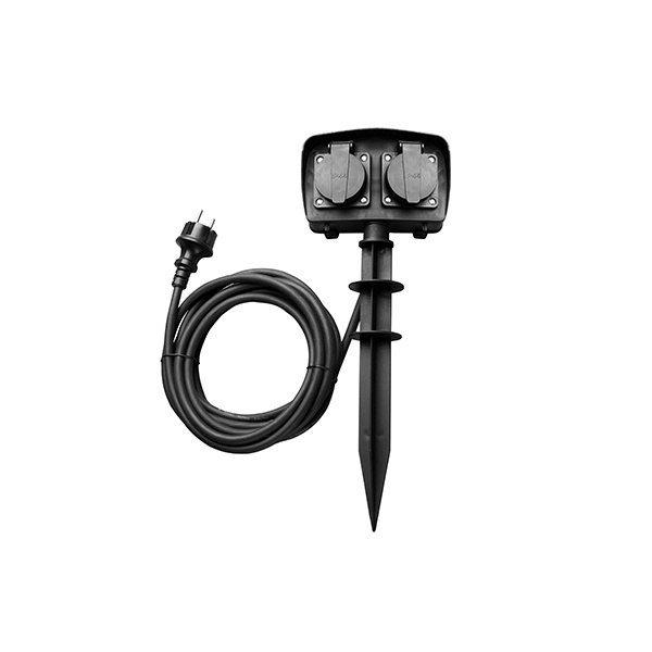 toma de corriente exterior de 2 sockets, 16a, 230v, 3500w, ip44, cable 1.5m, ideal para uso en jardines y exteriores.