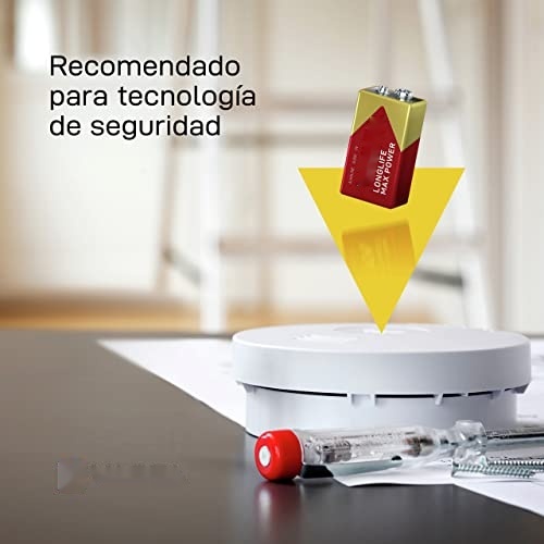 pila 9v long life max power 6lr61 - dimensiones 26,5x17,5x48,5mm, ideal para dispositivos electrónicos y equipos de seguridad.