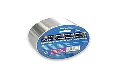 cinta adhesiva de aluminio, 50 mm de ancho y 25 m de largo, ideal para sellar, aislar y proteger superficies.